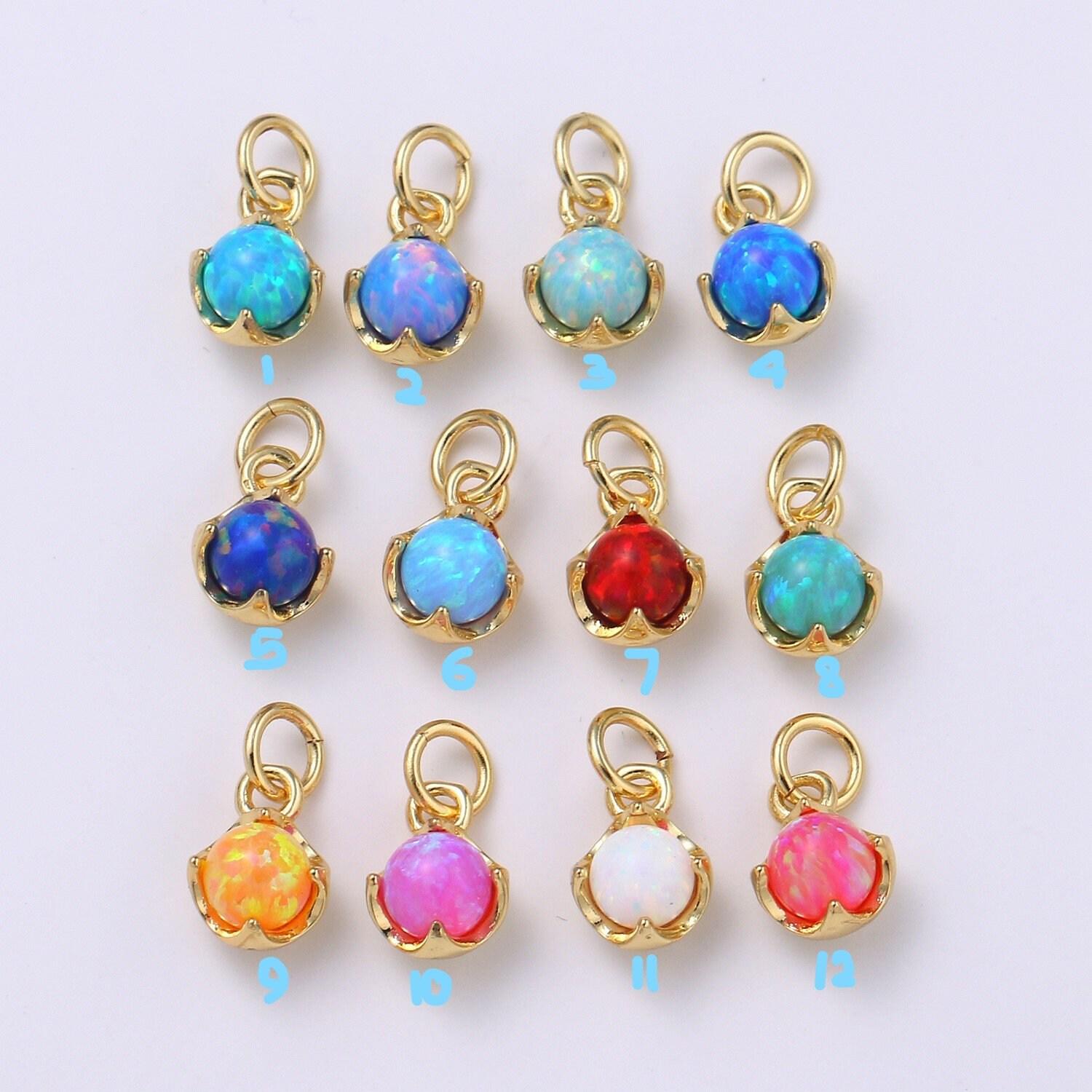 1pc solitaire opal created 14k gold pendant charm, round ball pendant charm, 5mm diameter opal dainty pendant jewelry, chgf-2004-2015