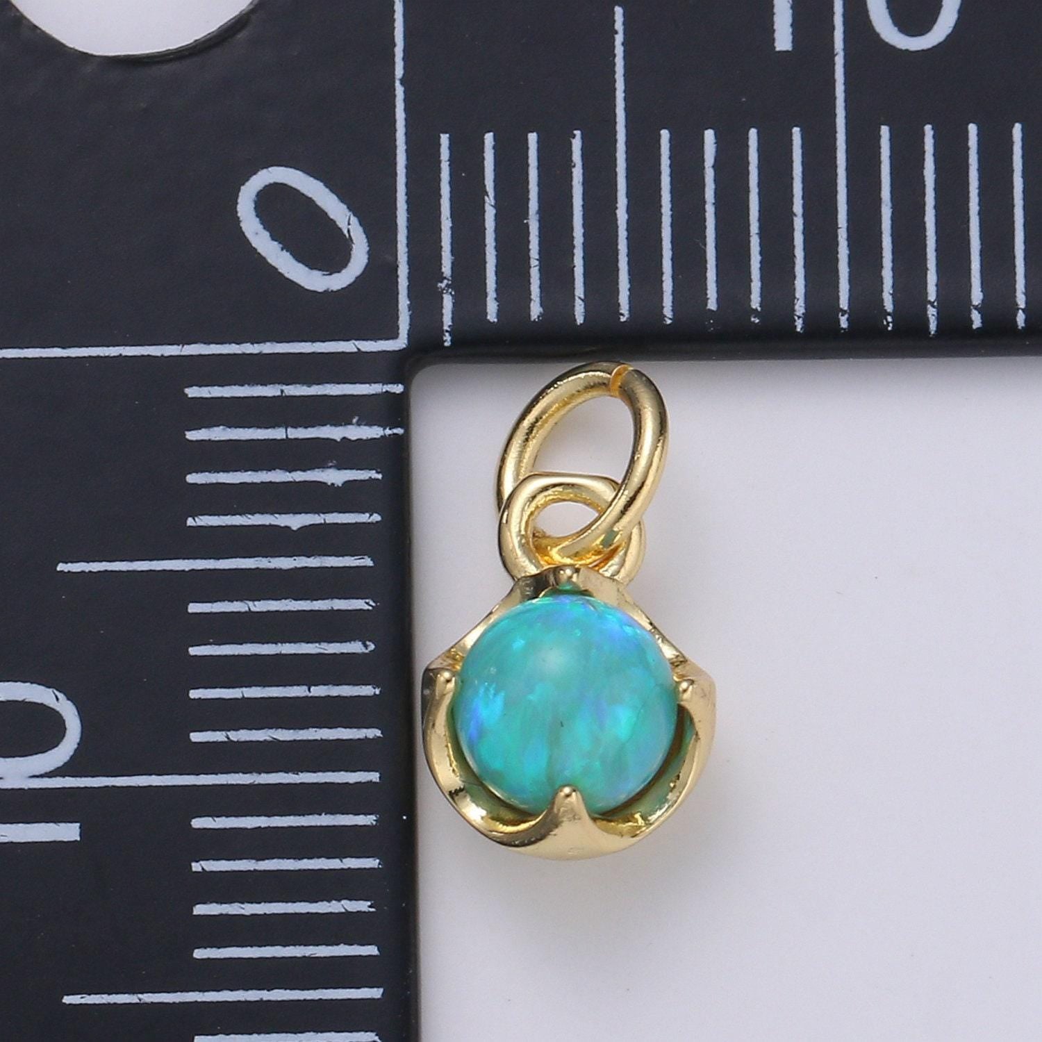 1pc solitaire opal created 14k gold pendant charm, round ball pendant charm, 5mm diameter opal dainty pendant jewelry, chgf-2004-2015