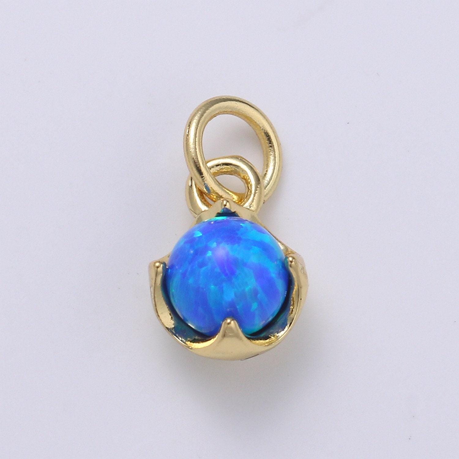 1pc solitaire opal created 14k gold pendant charm, round ball pendant charm, 5mm diameter opal dainty pendant jewelry, chgf-2004-2015