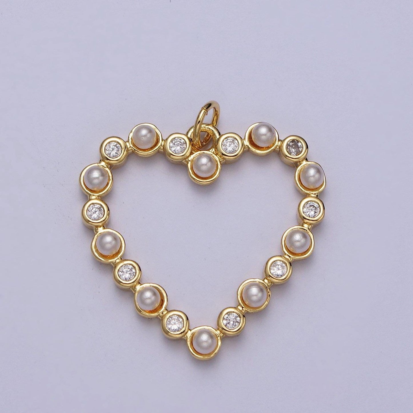 Dainty heart pearl charm open heart pendant for necklace bracelet component diy jewelry supply e446
