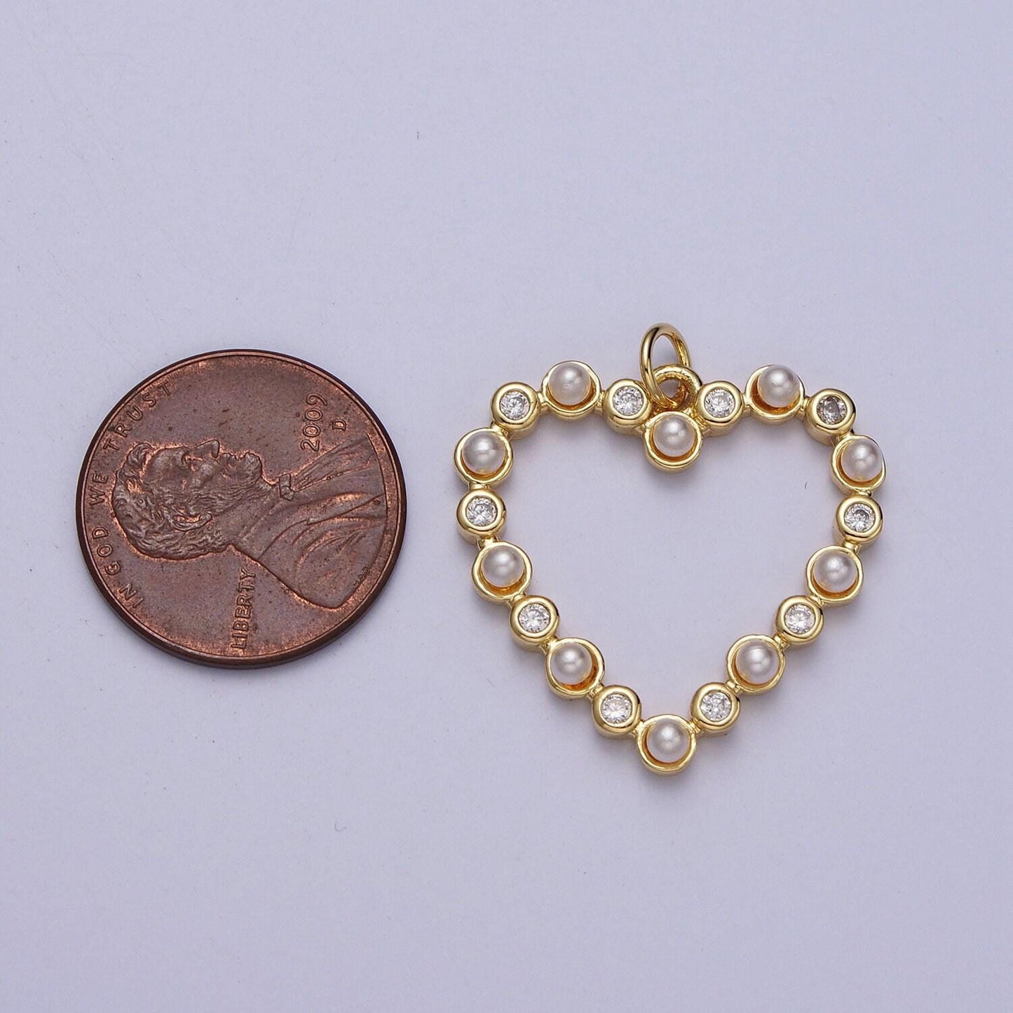 Dainty heart pearl charm open heart pendant for necklace bracelet component diy jewelry supply e446