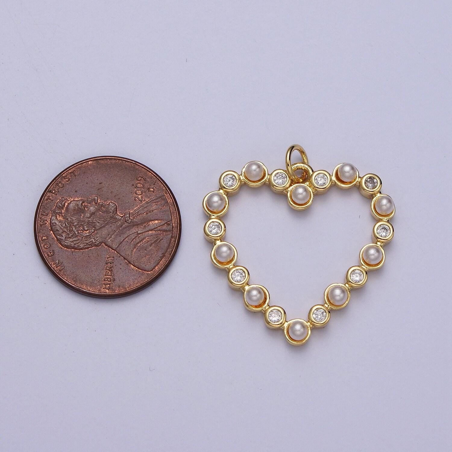 Dainty heart pearl charm open heart pendant for necklace bracelet component diy jewelry supply e446