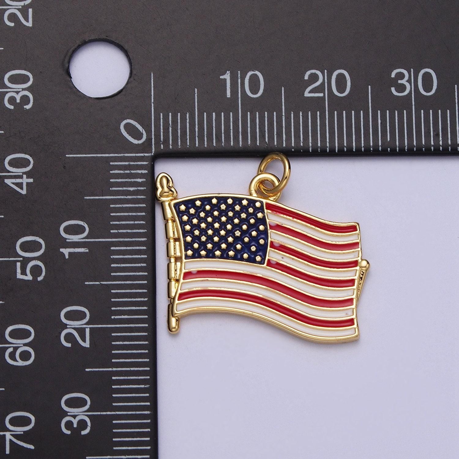 Gold american flag charm with enamel, united states patriotic vote presidential 4th of july inspired for necklace bracelet earring e436