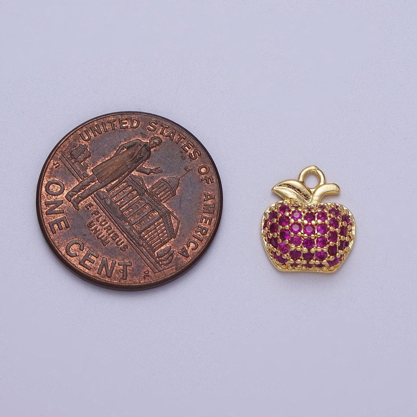 Fuchsia micro paved cz apple fruit gold charm foodie charm for teacher appreciation gift idea jewelry necklace bracelet earring supply e432