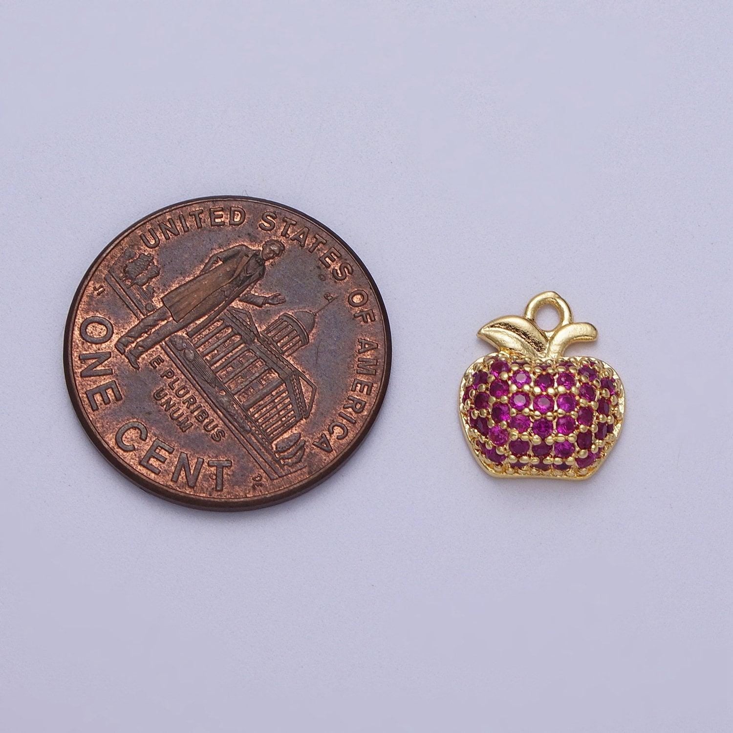 Fuchsia micro paved cz apple fruit gold charm foodie charm for teacher appreciation gift idea jewelry necklace bracelet earring supply e432