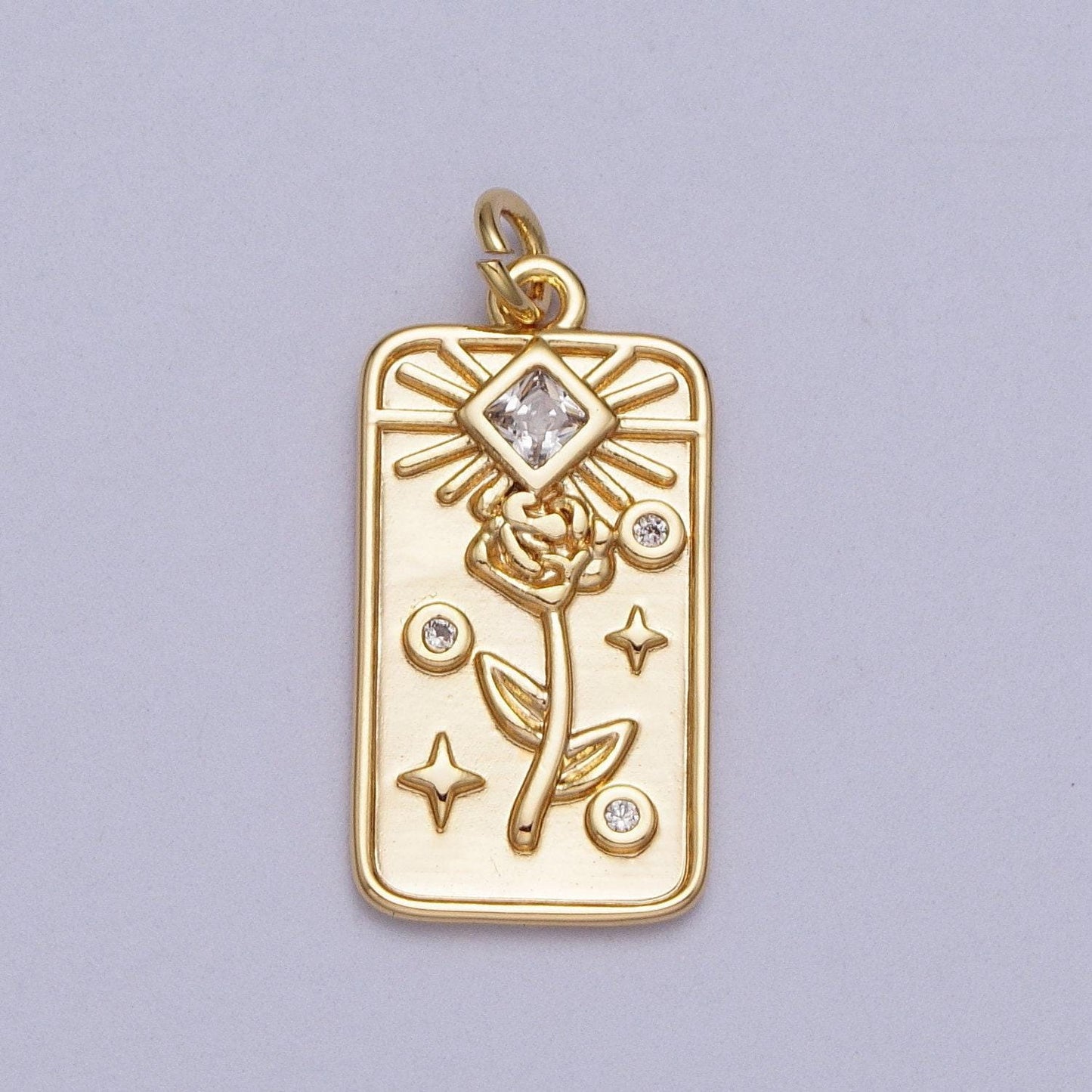 Gold rose tarot tag charm for add on pendant for necklace bracelet e428