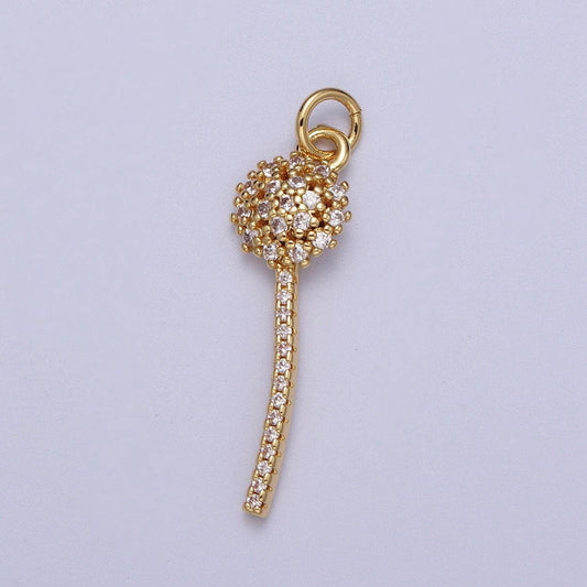 Dainty micro paved dandelion charm wish flower pendant clear cz gold charm e-399