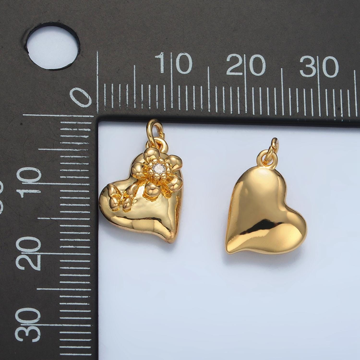 Small heart with butterfly and cz flower charm in gold & silver | e-395