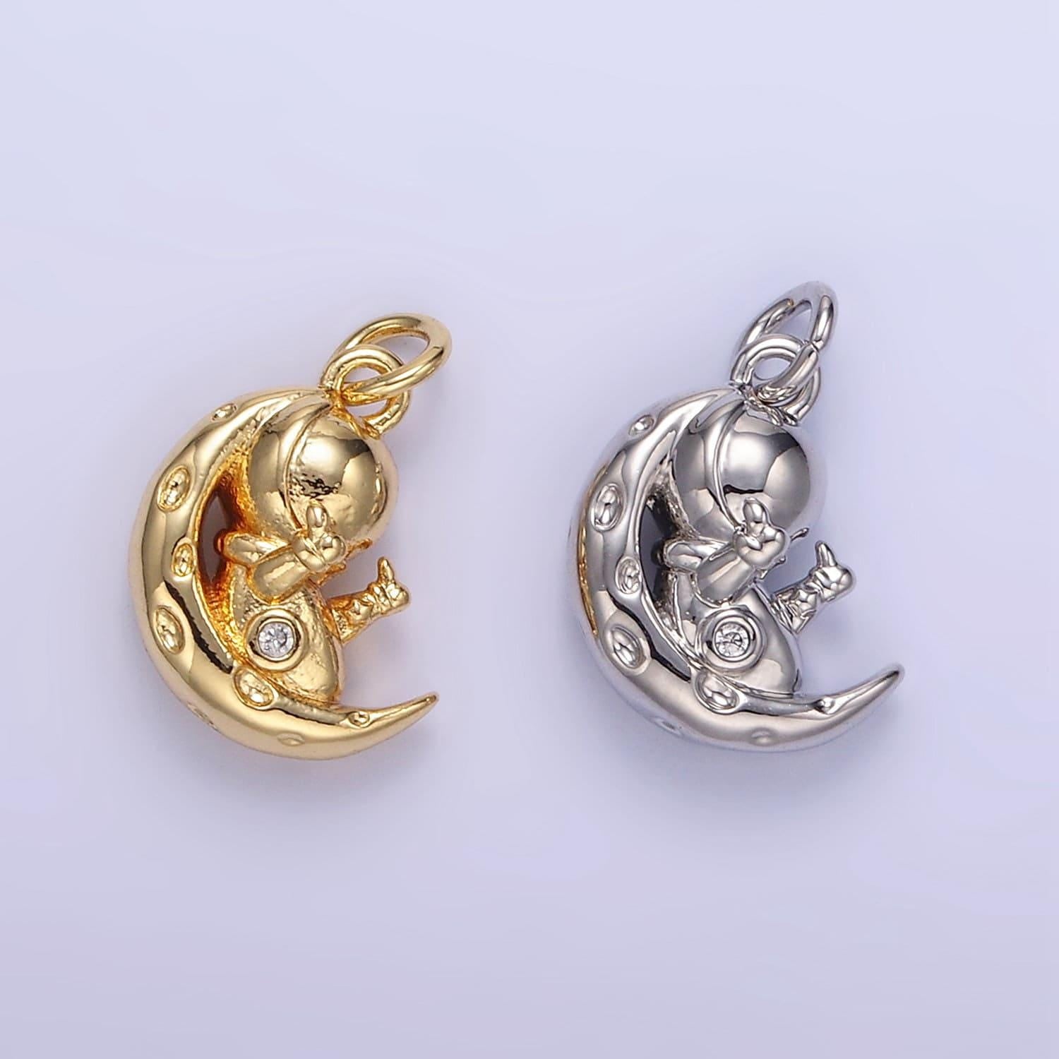 Mini gold filled astronaut charm crescent moon space pendant fuck you astronaut charm pendant for bracelet necklace earring component e389