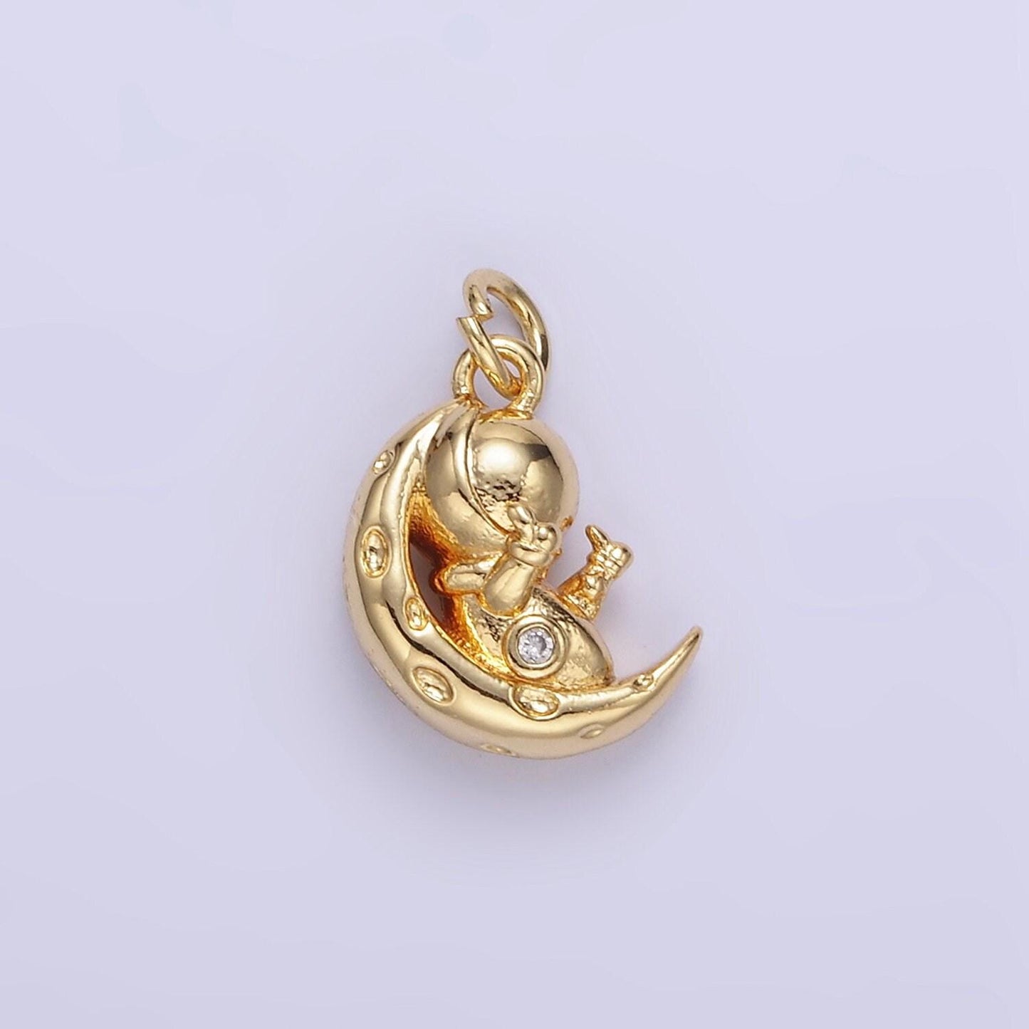 Mini gold filled astronaut charm crescent moon space pendant fuck you astronaut charm pendant for bracelet necklace earring component e389