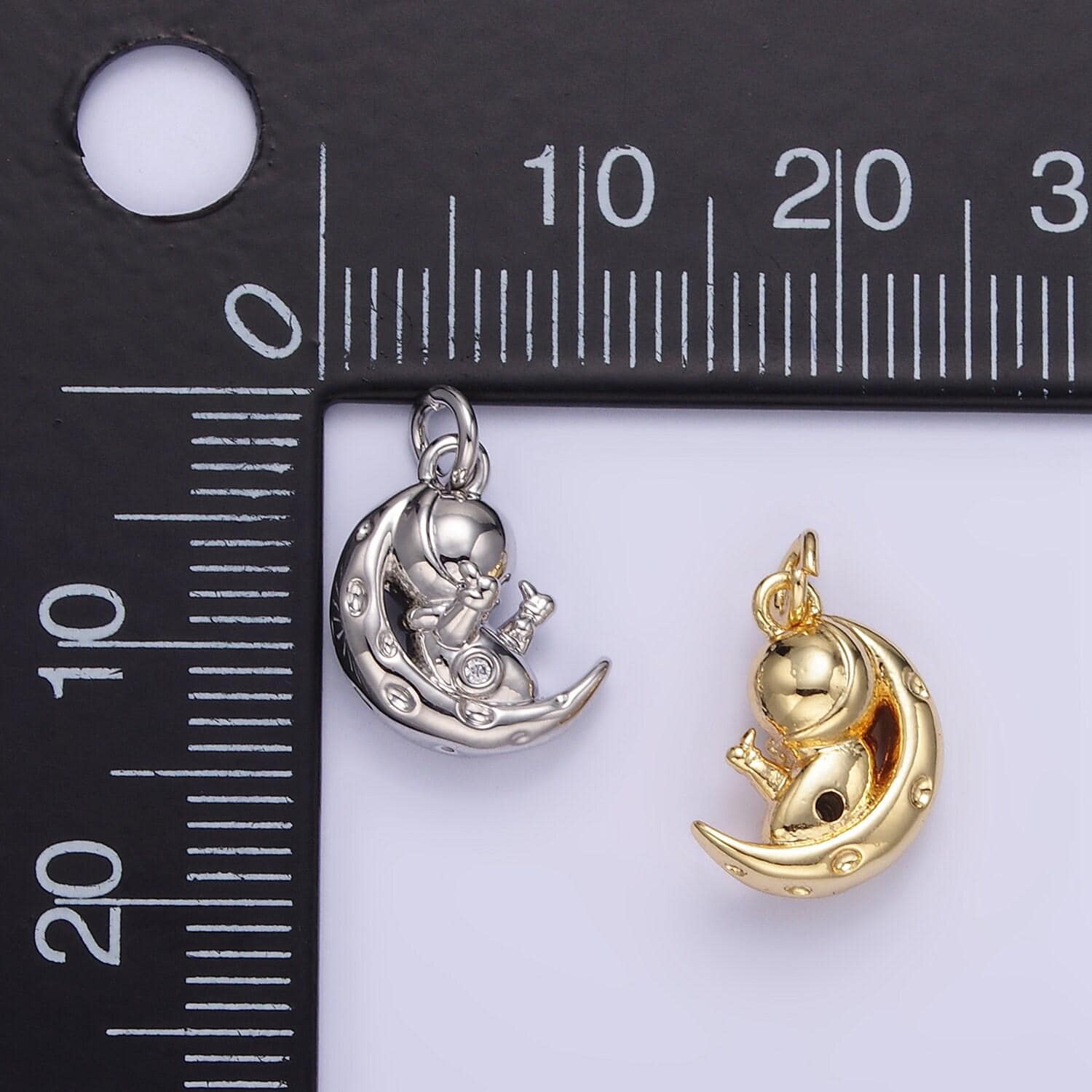 Mini gold filled astronaut charm crescent moon space pendant fuck you astronaut charm pendant for bracelet necklace earring component e389