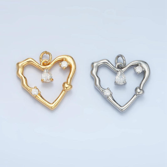 Open heart abstract cz in gold & silver love charms | e-374