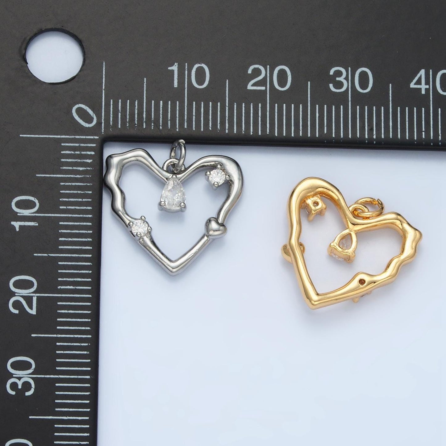 Open heart abstract cz in gold & silver love charms | e-374