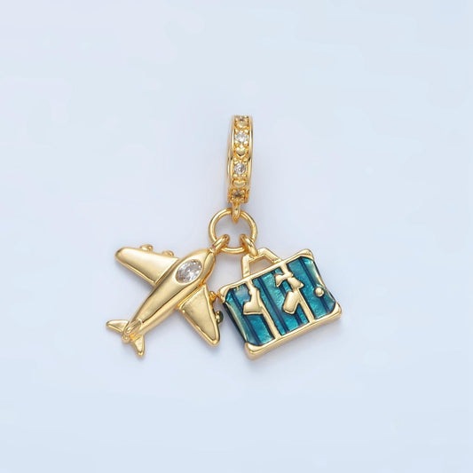 24k gold filled travel suitcase charm dainty airplane ticket charm summer vacation adventure inspired for bracelet necklace component e362