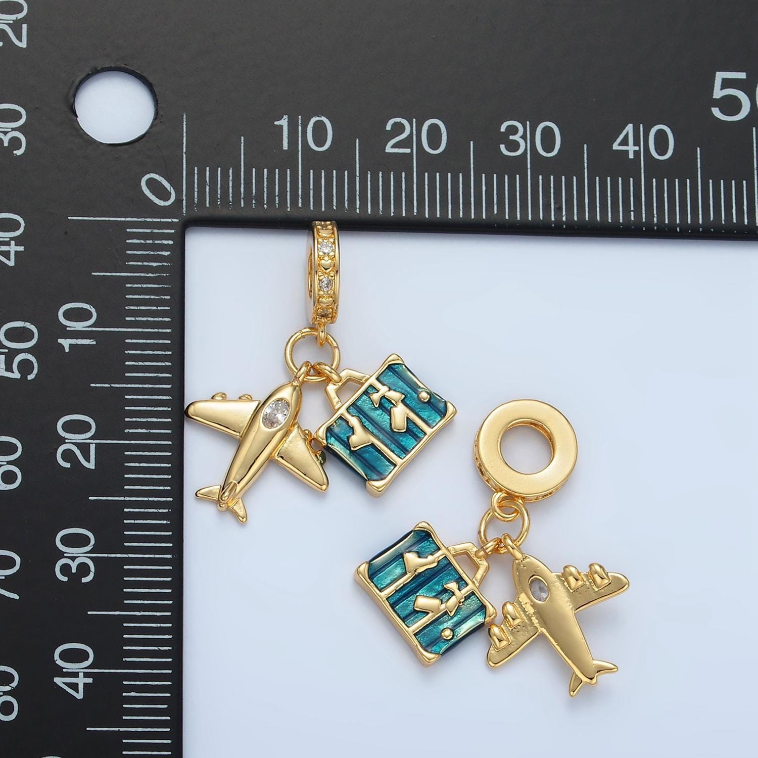 24k gold filled travel suitcase charm dainty airplane ticket charm summer vacation adventure inspired for bracelet necklace component e362