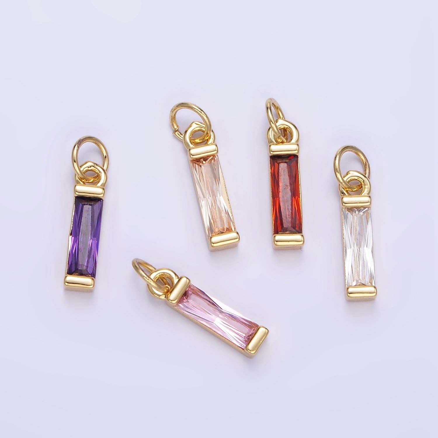 24k gold filled cz micro pave baguette birthstone charm, mini birthstone charm add on charm for bracelet necklace earring supply e358