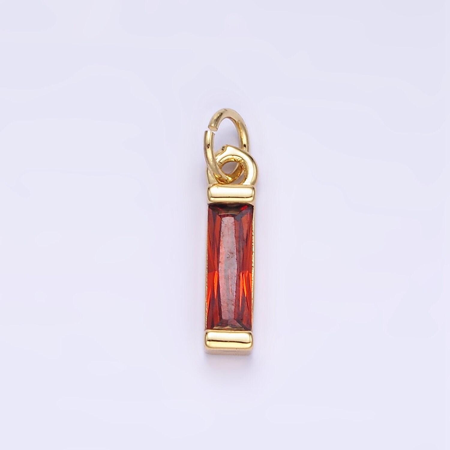 24k gold filled cz micro pave baguette birthstone charm, mini birthstone charm add on charm for bracelet necklace earring supply e358