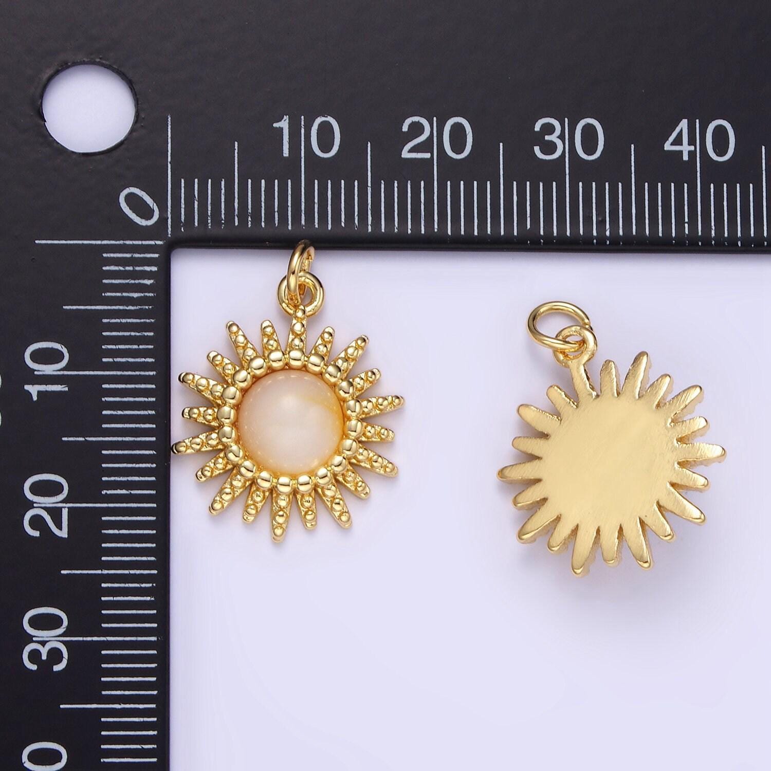 14k gold filled shell pearl sun charm small celestial pendant bracelet necklace charm | e355