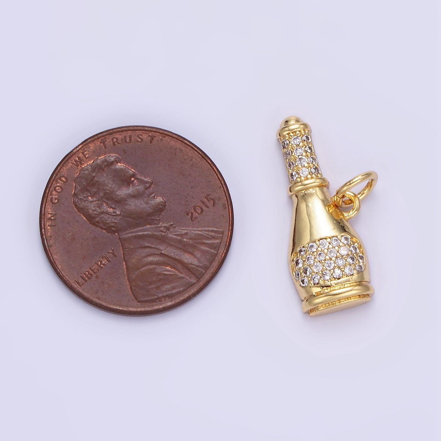 Dainty wine bottle charm gold gold cz drop charm pendant, minimalist jewelry making e350