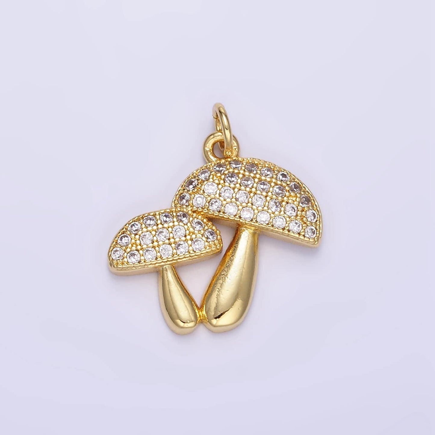 Cute golden mushrooms charm, micro pave cz charm, dainty pendant gold shroomie charm for jewelry making e345