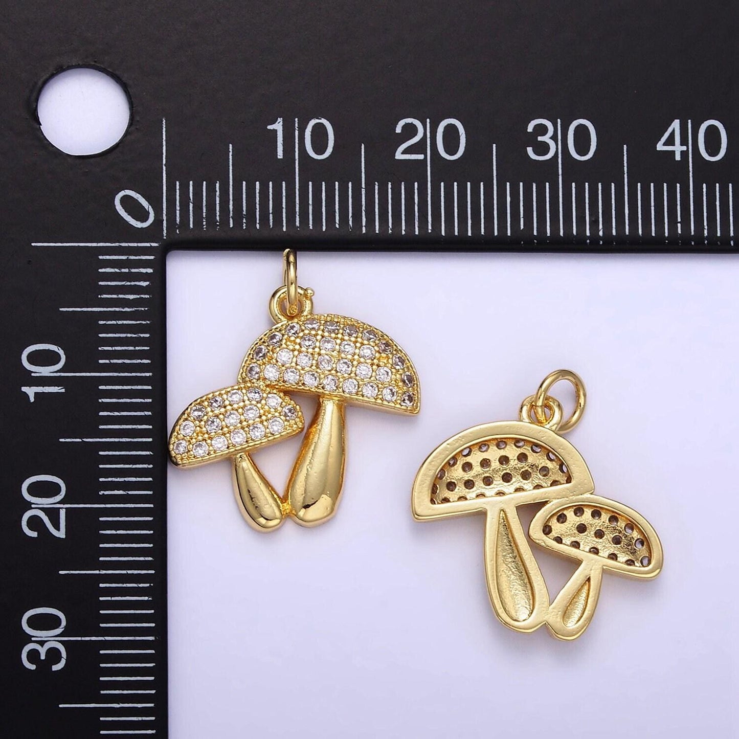 Cute golden mushrooms charm, micro pave cz charm, dainty pendant gold shroomie charm for jewelry making e345