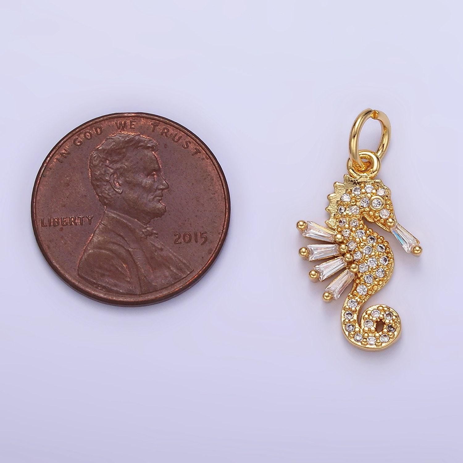 24 gold filled mini cubic sea horse charm, dainty seahorse micro pave cz pendant under the sea animal charm inspired e342
