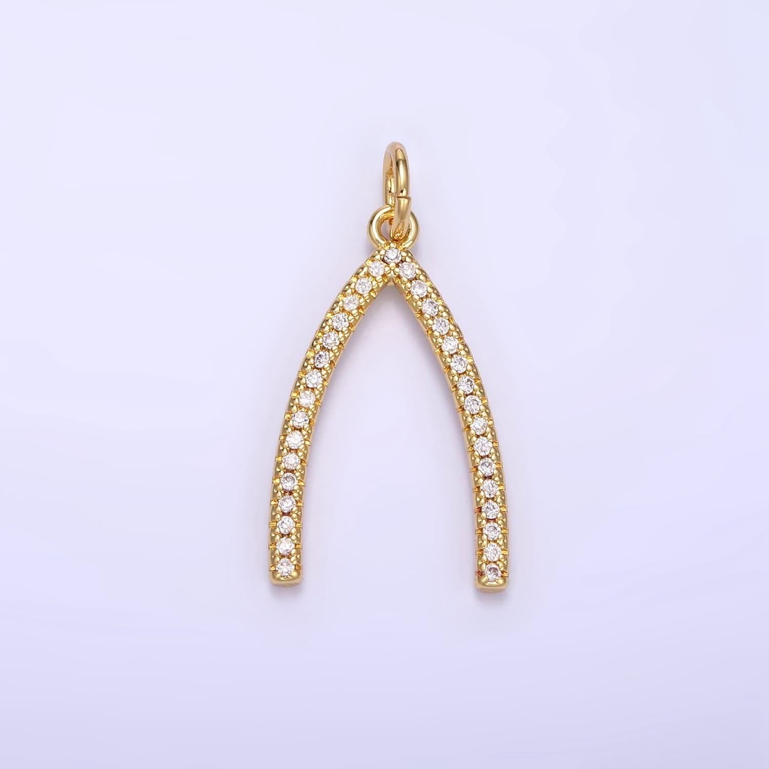 Dainty wishbone charms wish good luck dangle pendant 18k gold filled charm for necklace bracelet supply e340