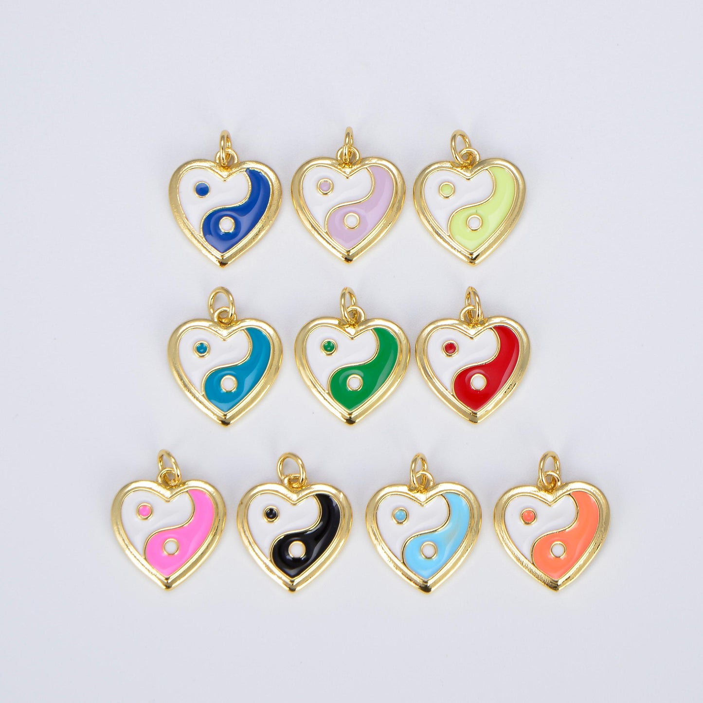 Dainty gold yin yang charm, gold heart charm yin & yang charms for bracelet necklace earring component colorful enamel pendant e297
