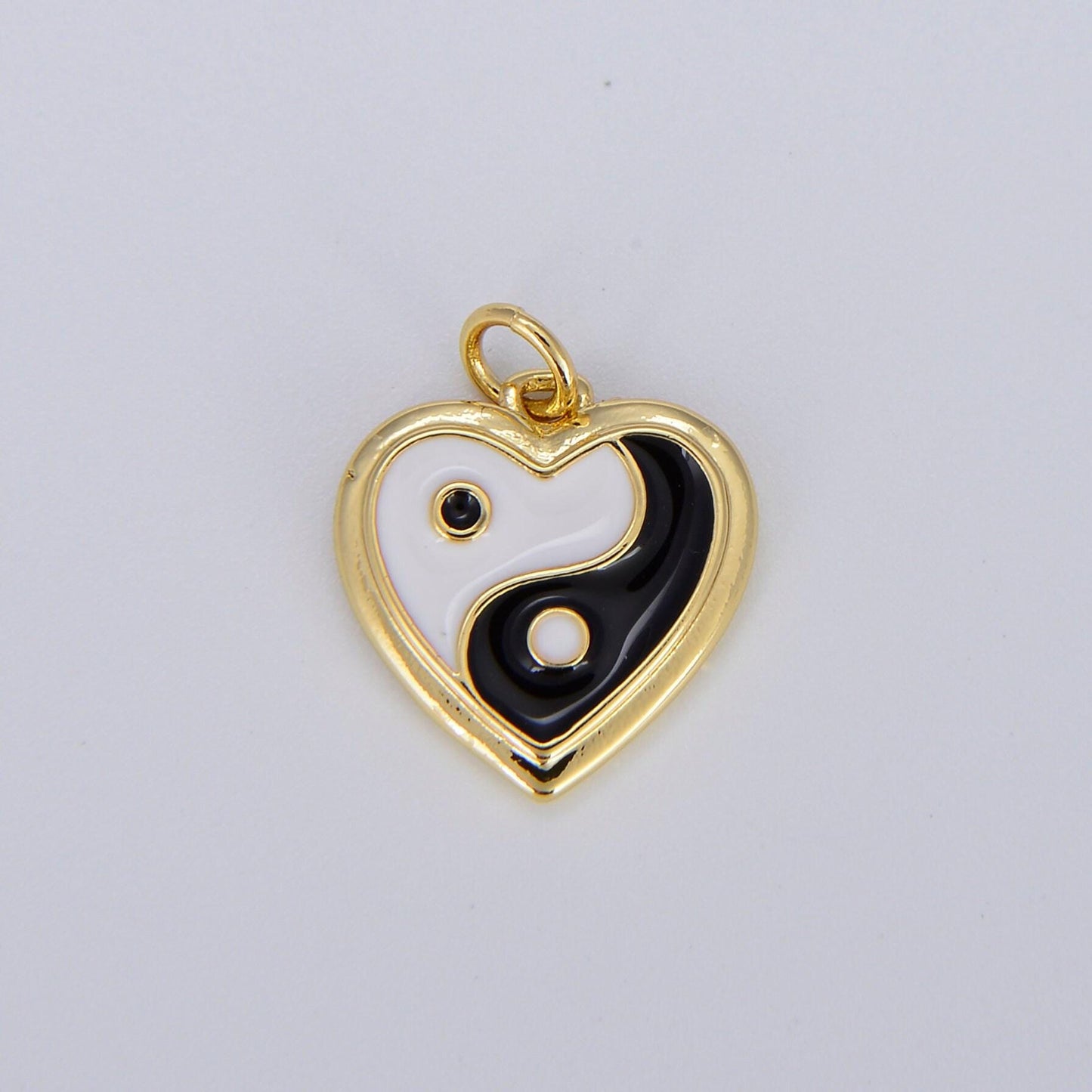 Dainty gold yin yang charm, gold heart charm yin & yang charms for bracelet necklace earring component colorful enamel pendant e297