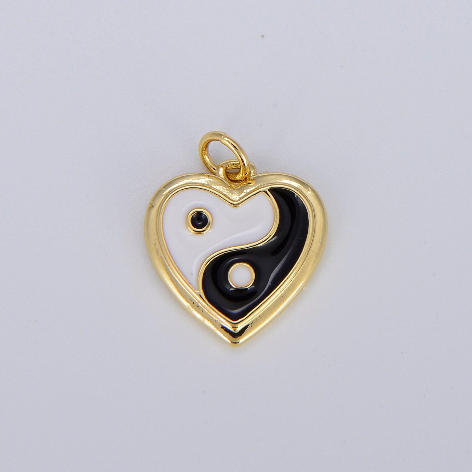 Dainty gold yin yang charm, gold heart charm yin & yang charms for bracelet necklace earring component colorful enamel pendant e297