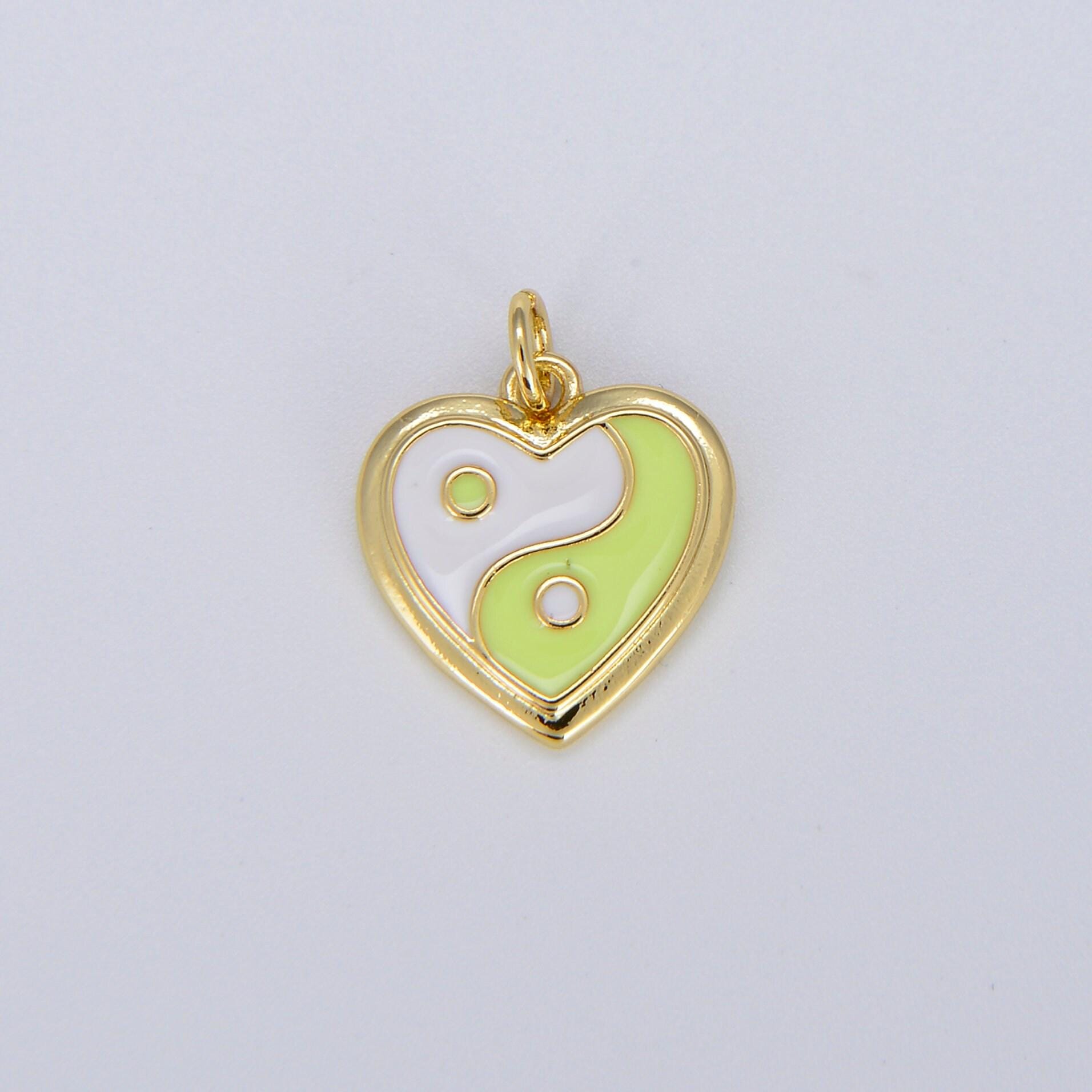 Dainty gold yin yang charm, gold heart charm yin & yang charms for bracelet necklace earring component colorful enamel pendant e297