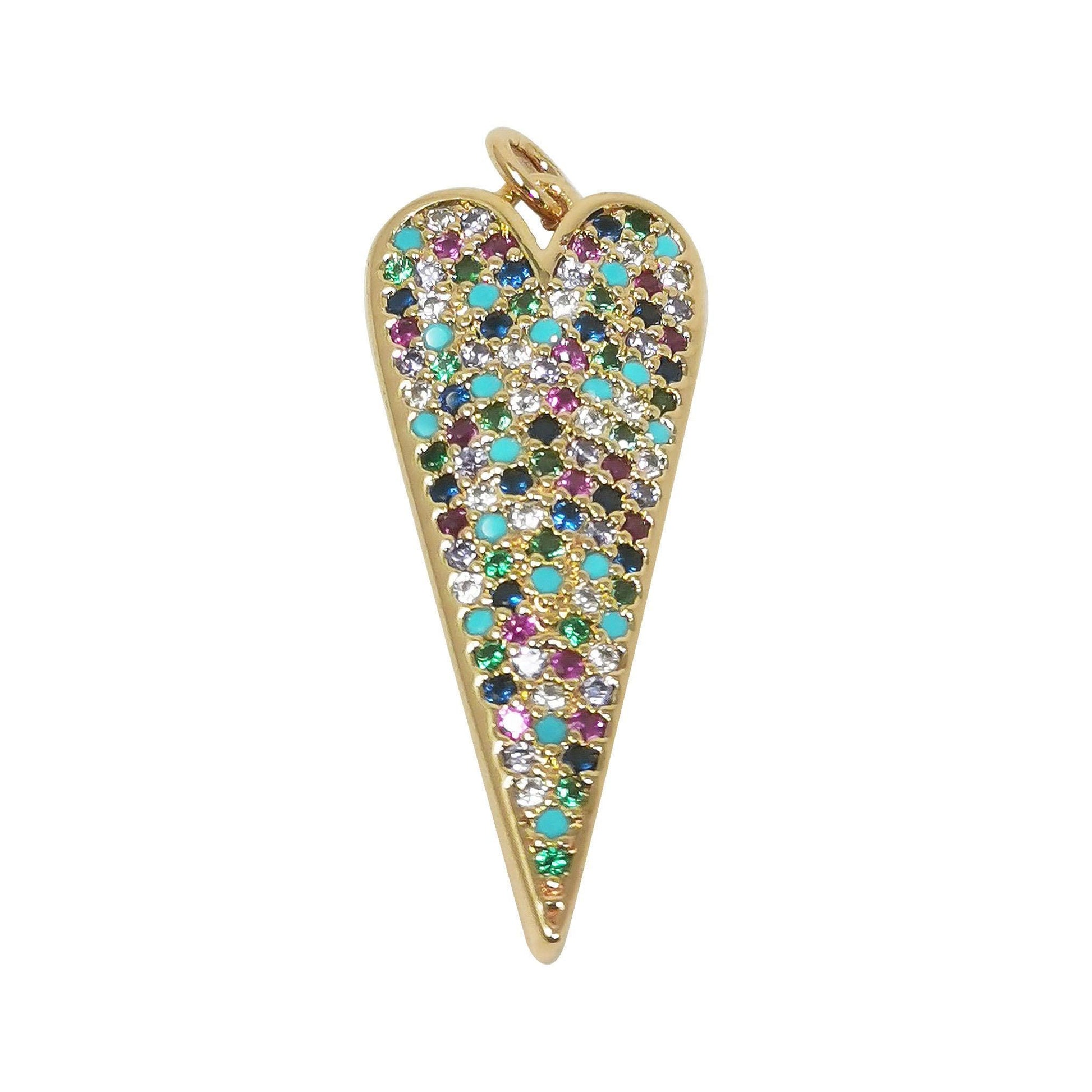 24k gold filled rainbow micro pave cz heart pendant charm, micro pave cz heart pendant charm dangle charm for layer necklace