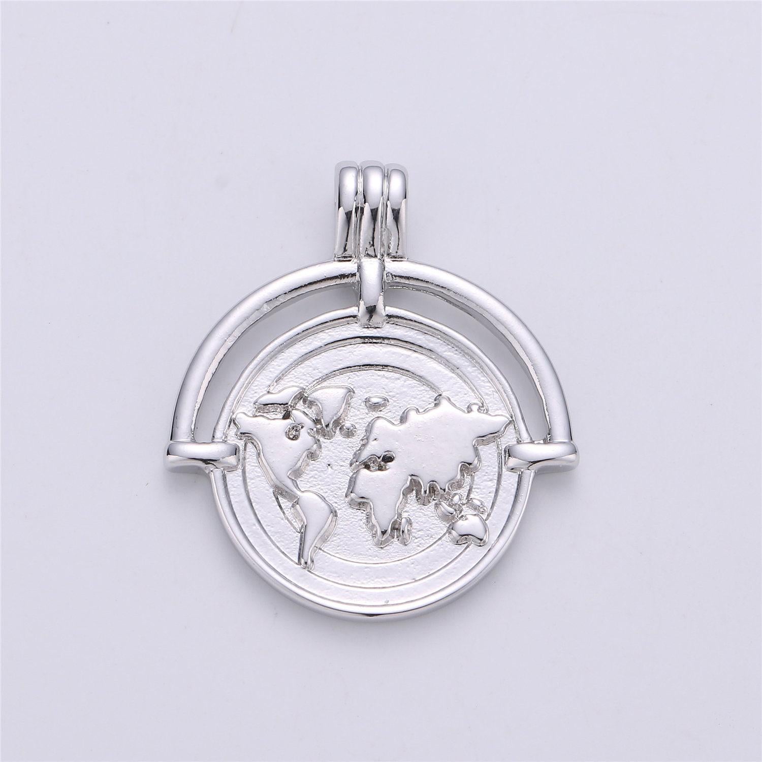 1pc silver or gold charm planet of the universe pendant, round map pendant, world continent diy jewelry necklace,flat earthcharm e-279