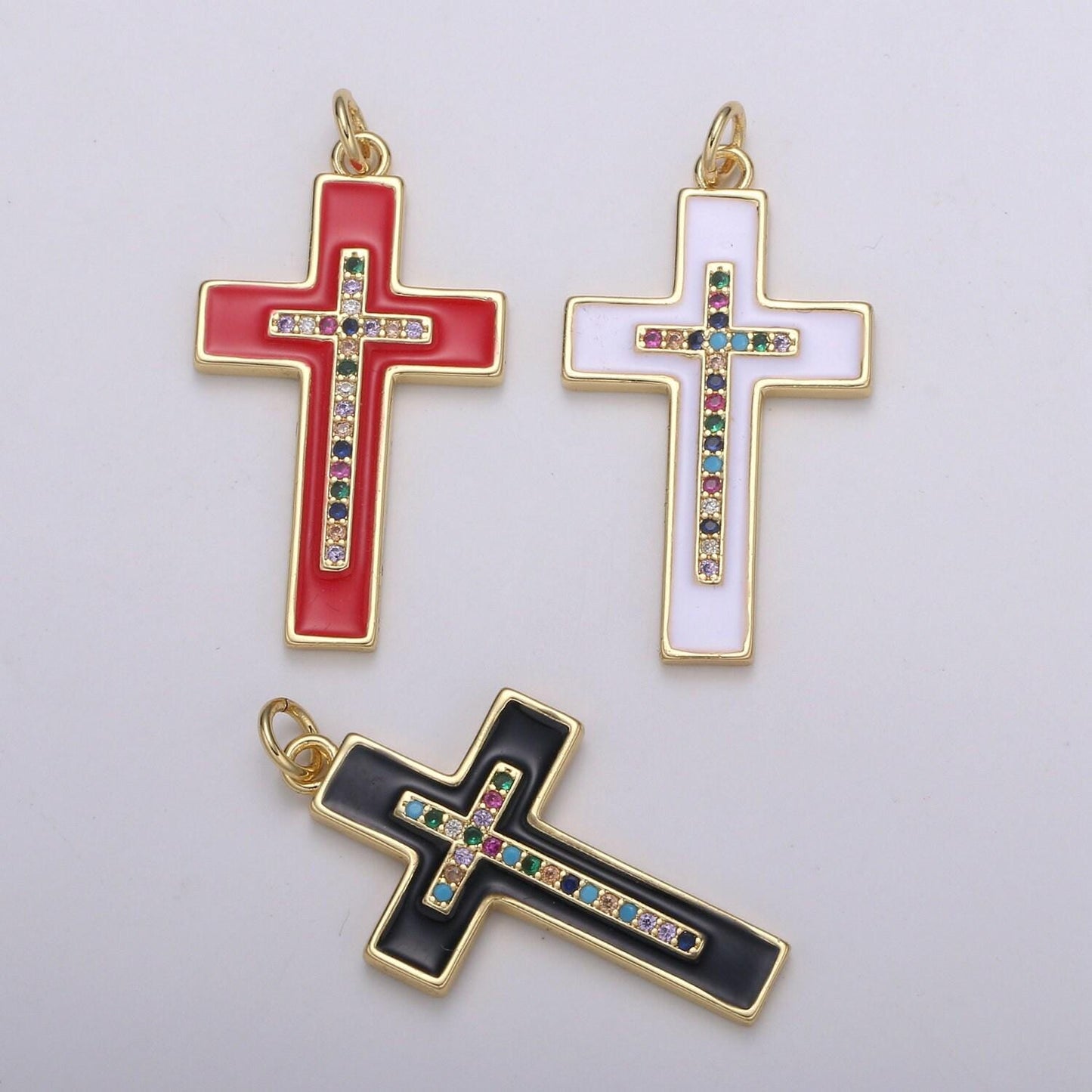 Multi color cubic cross pendant,enamel cz charm,earrings bracelet necklace charm,whitegoldfilled,24k gold jewelry e215,e216,e217,e275