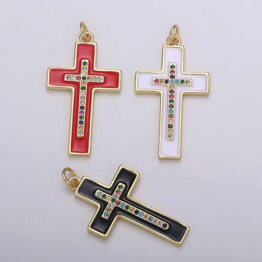 Multi color cubic cross pendant,enamel cz charm,earrings bracelet necklace charm,whitegoldfilled,24k gold jewelry e215,e216,e217,e275