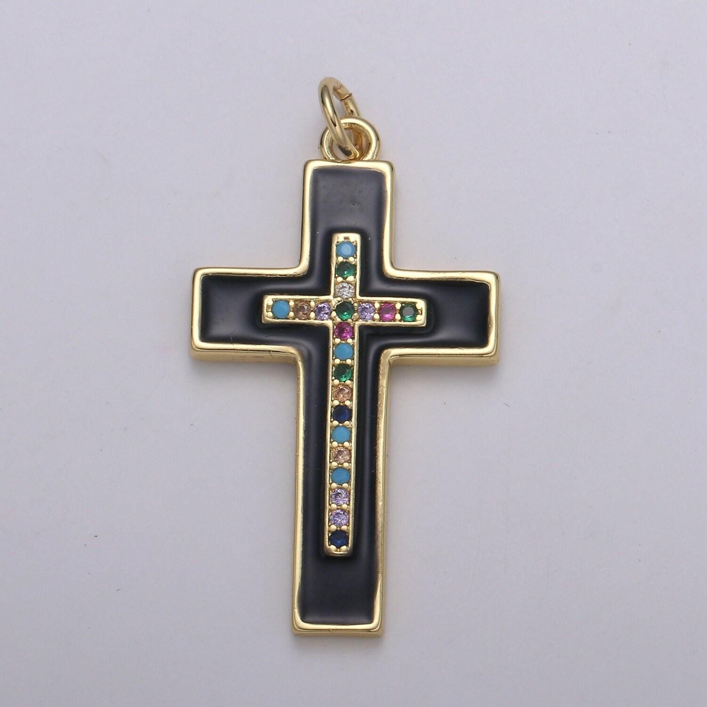 Multi color cubic cross pendant,enamel cz charm,earrings bracelet necklace charm,whitegoldfilled,24k gold jewelry e215,e216,e217,e275