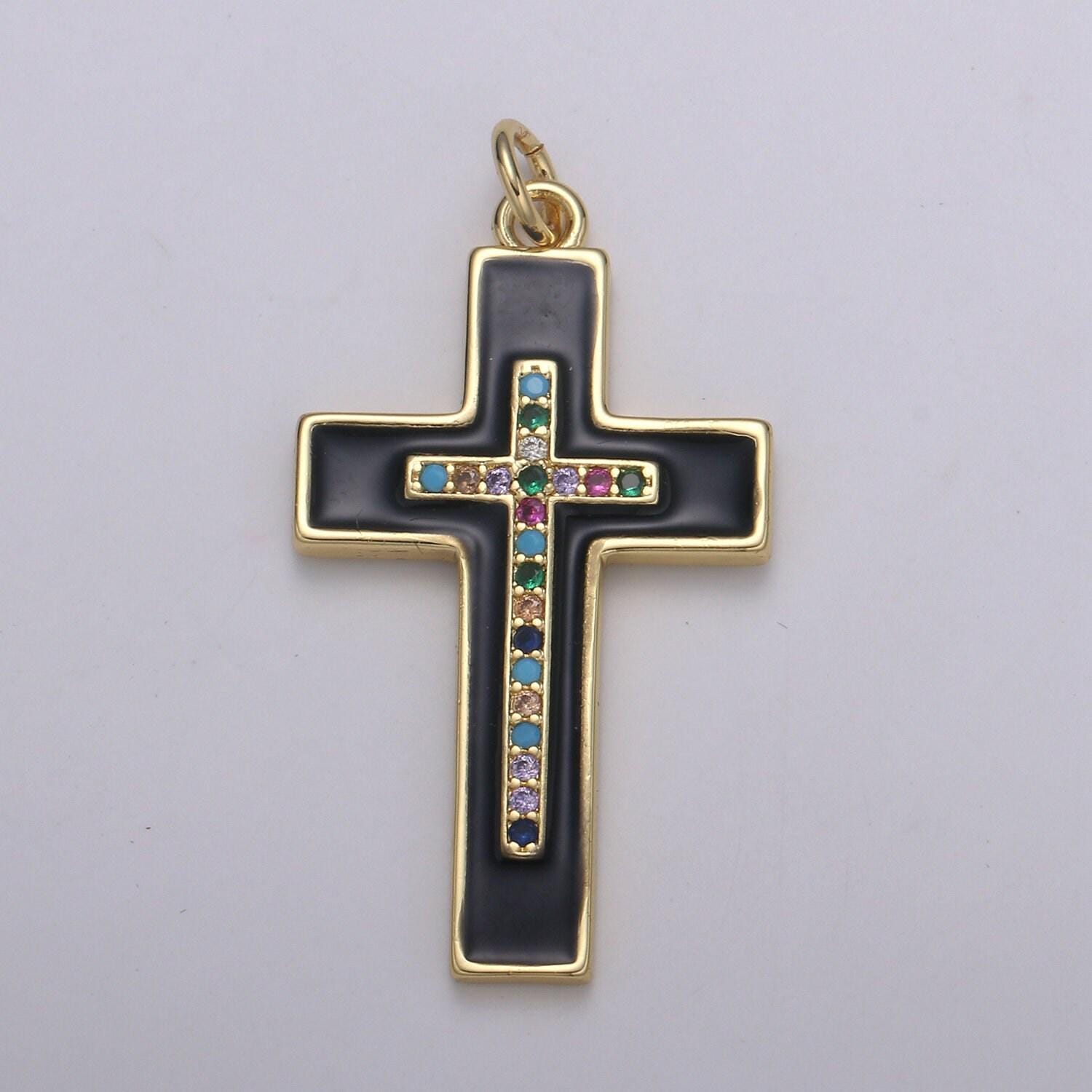 Multi color cubic cross pendant,enamel cz charm,earrings bracelet necklace charm,whitegoldfilled,24k gold jewelry e215,e216,e217,e275