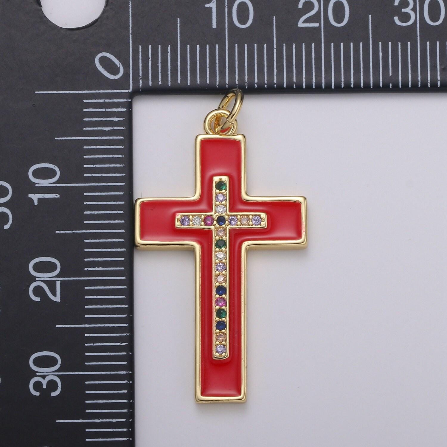 Multi color cubic cross pendant,enamel cz charm,earrings bracelet necklace charm,whitegoldfilled,24k gold jewelry e215,e216,e217,e275