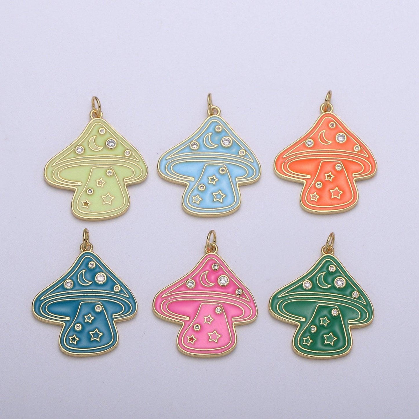 Gold mushroom charms, enamel magic mushroom pendant for necklace fantasy celestial jewelry for statement necklace e-263