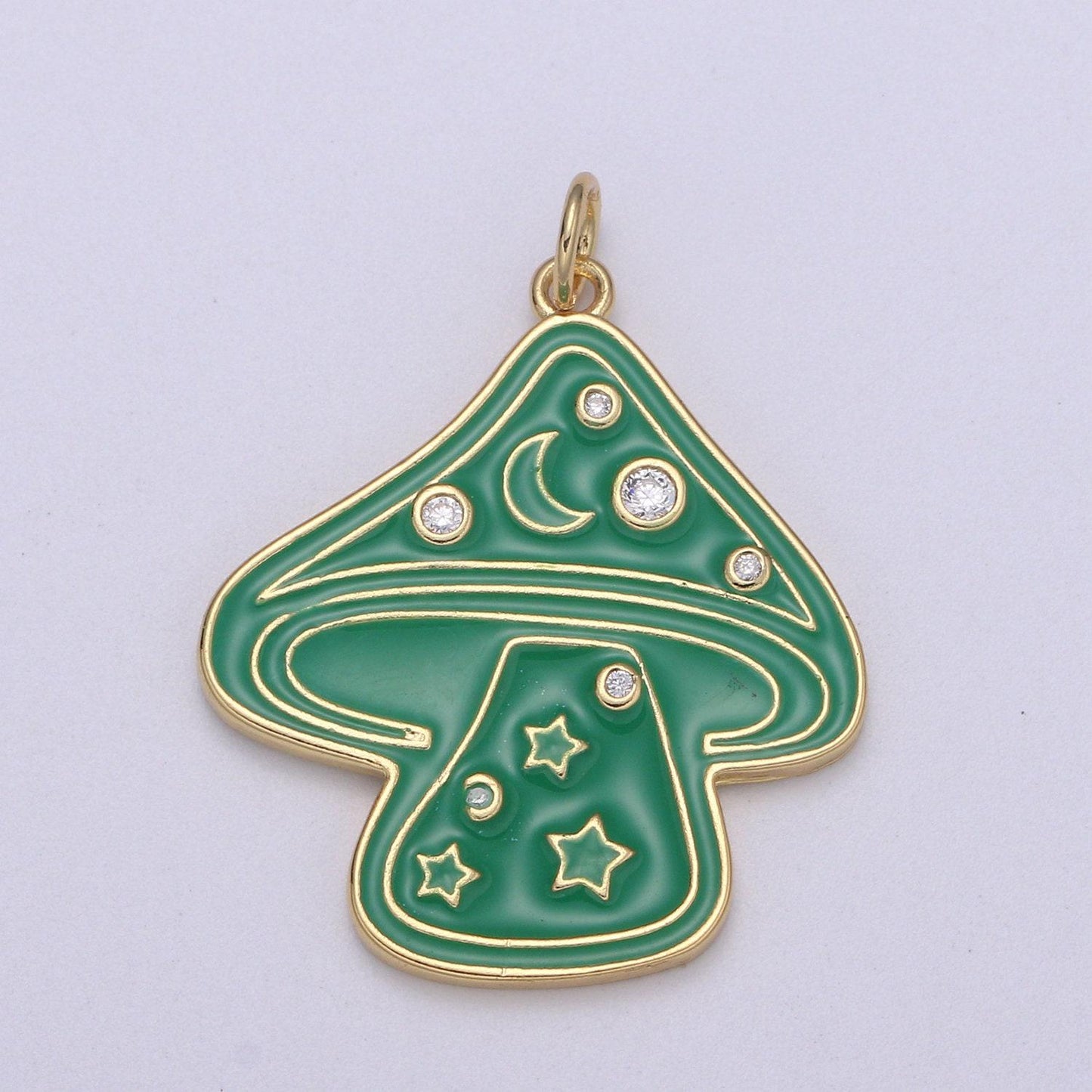 Gold mushroom charms, enamel magic mushroom pendant for necklace fantasy celestial jewelry for statement necklace e-263