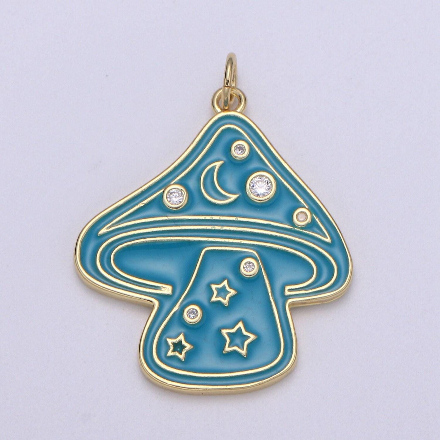 Gold mushroom charms, enamel magic mushroom pendant for necklace fantasy celestial jewelry for statement necklace e-263