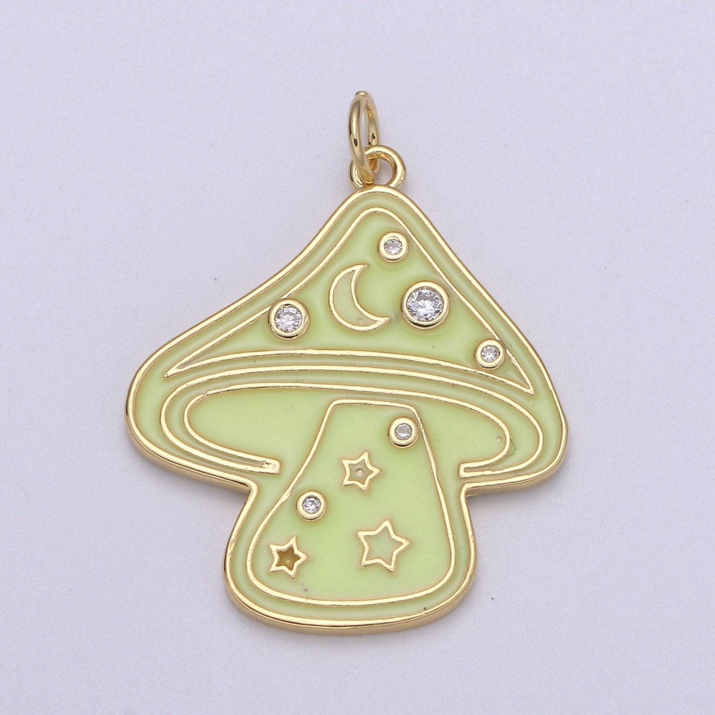 Gold mushroom charms, enamel magic mushroom pendant for necklace fantasy celestial jewelry for statement necklace e-263