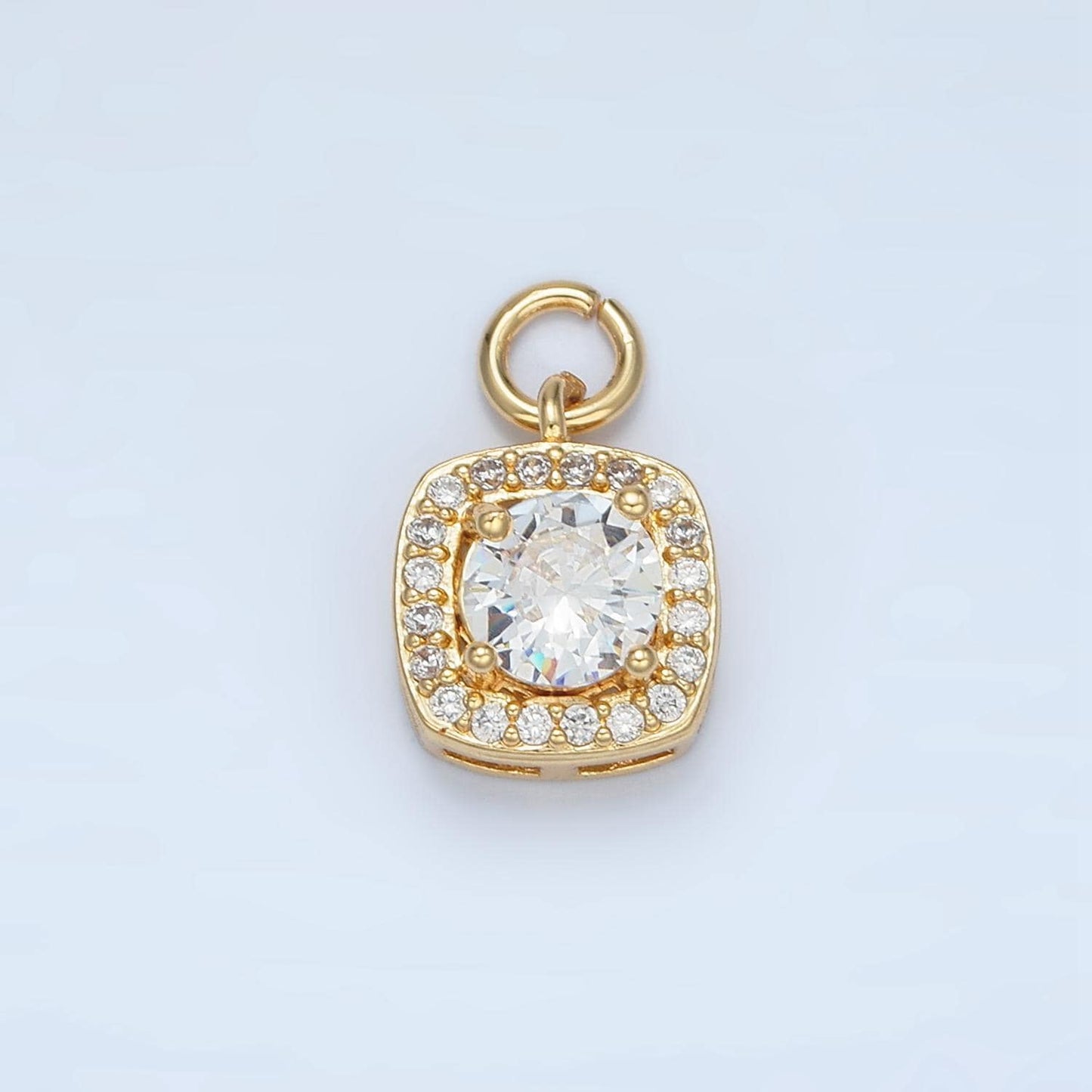 Clear micro paved cz on 24k gold filled mini square charm | e-261