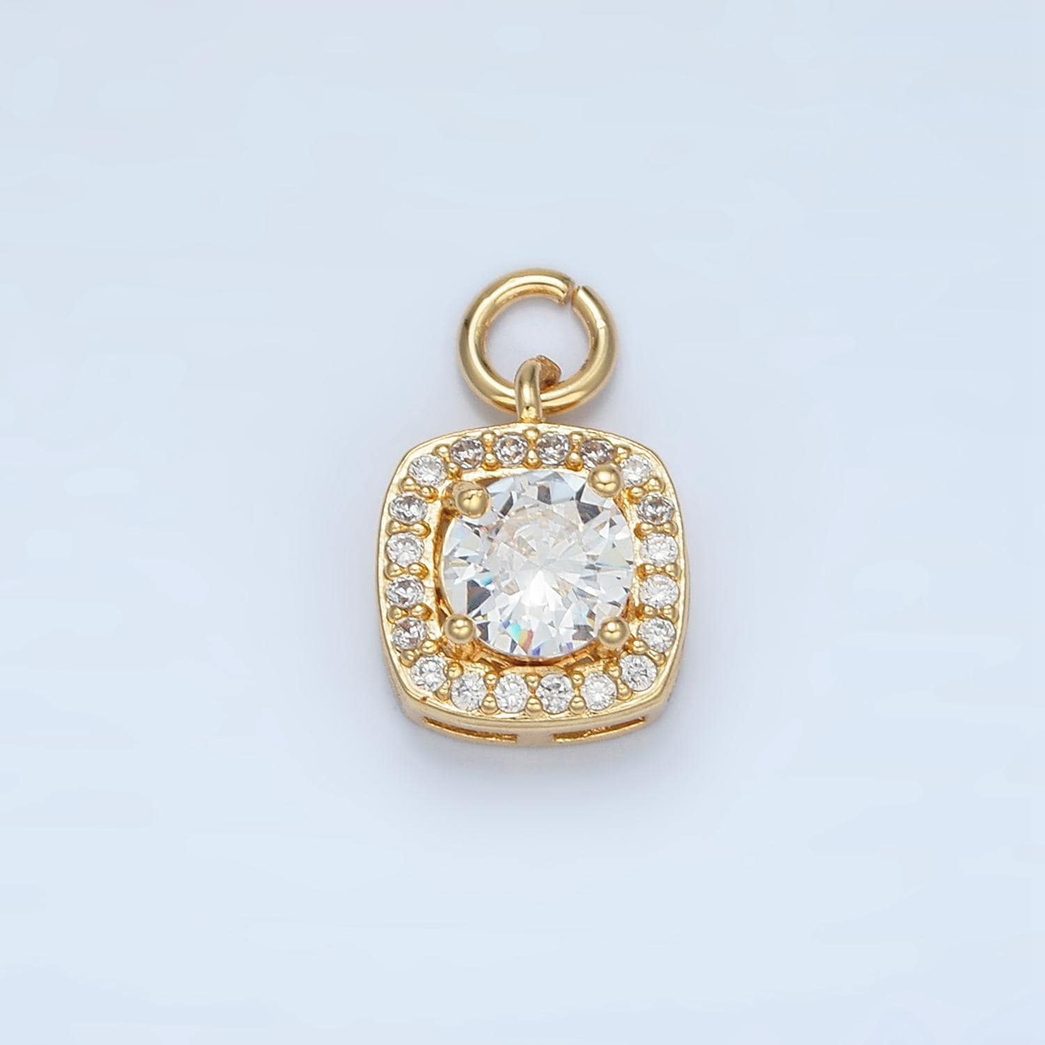 Clear micro paved cz on 24k gold filled mini square charm | e-261