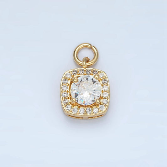 Clear micro paved cz on 24k gold filled mini square charm | e-261