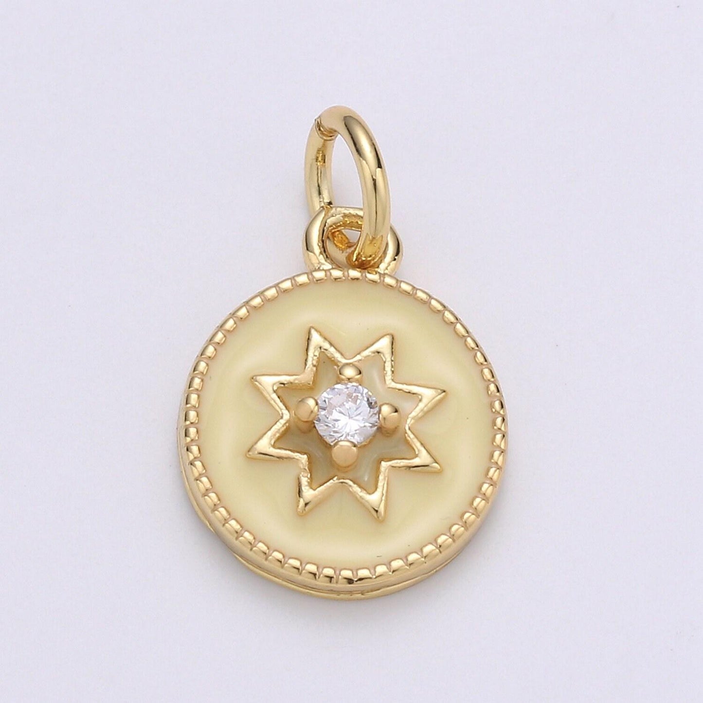1pc star button round coin 24k gold charm, cz solitaire monogram pendant, dainty charm for diy jewelry, chgf-1993