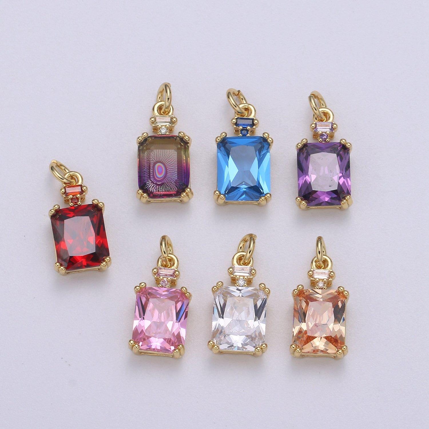 1x emerald cut charm gold pendant, solitaire cz charm for statement jewelry, sophisticate vintage design, e247