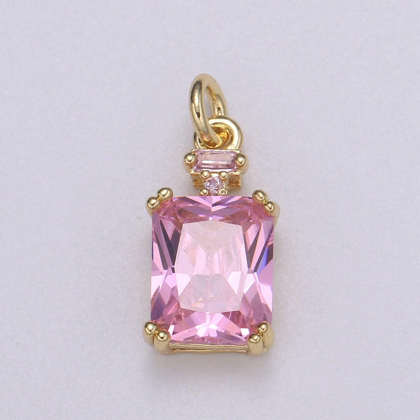1x emerald cut charm gold pendant, solitaire cz charm for statement jewelry, sophisticate vintage design, e247