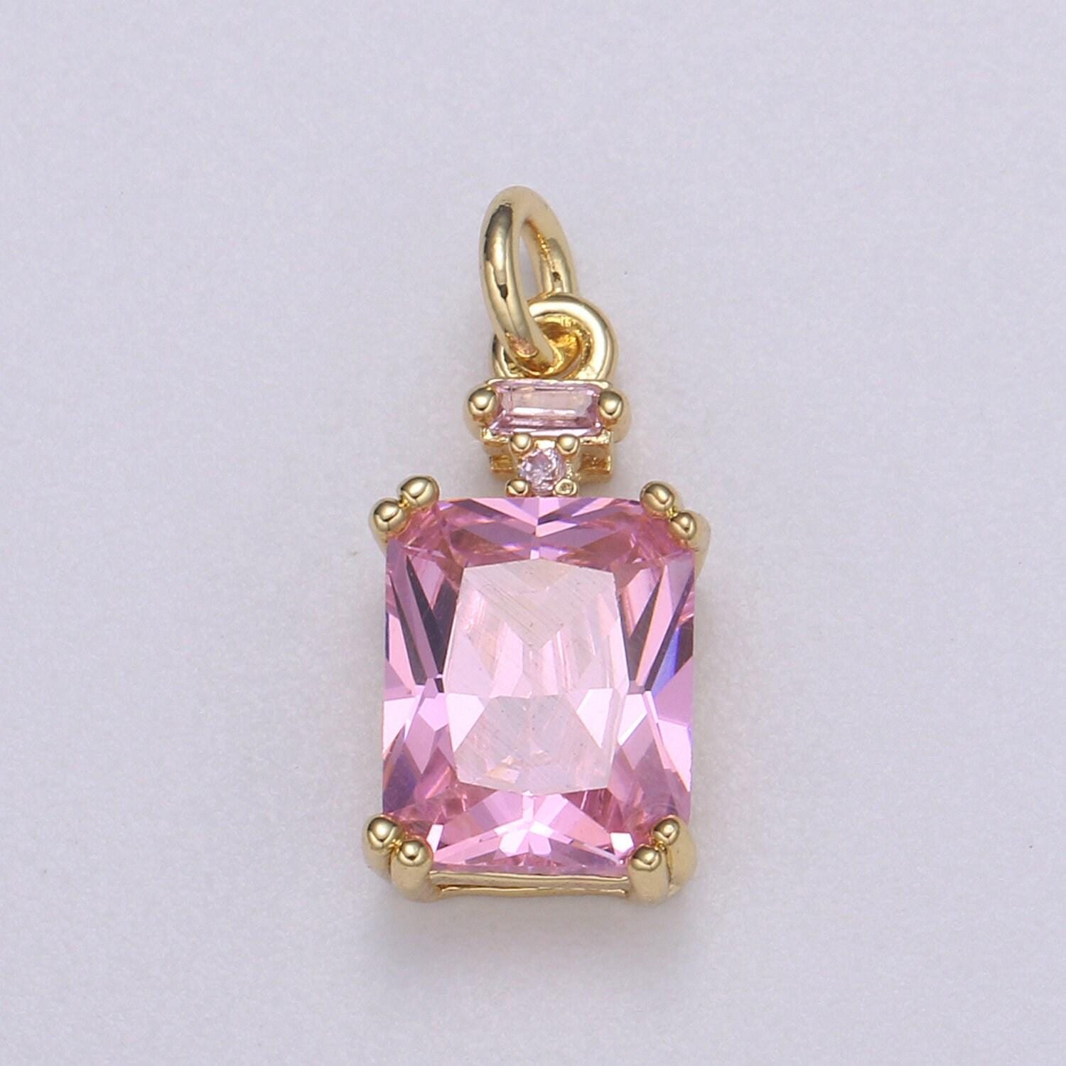 1x emerald cut charm gold pendant, solitaire cz charm for statement jewelry, sophisticate vintage design, e247