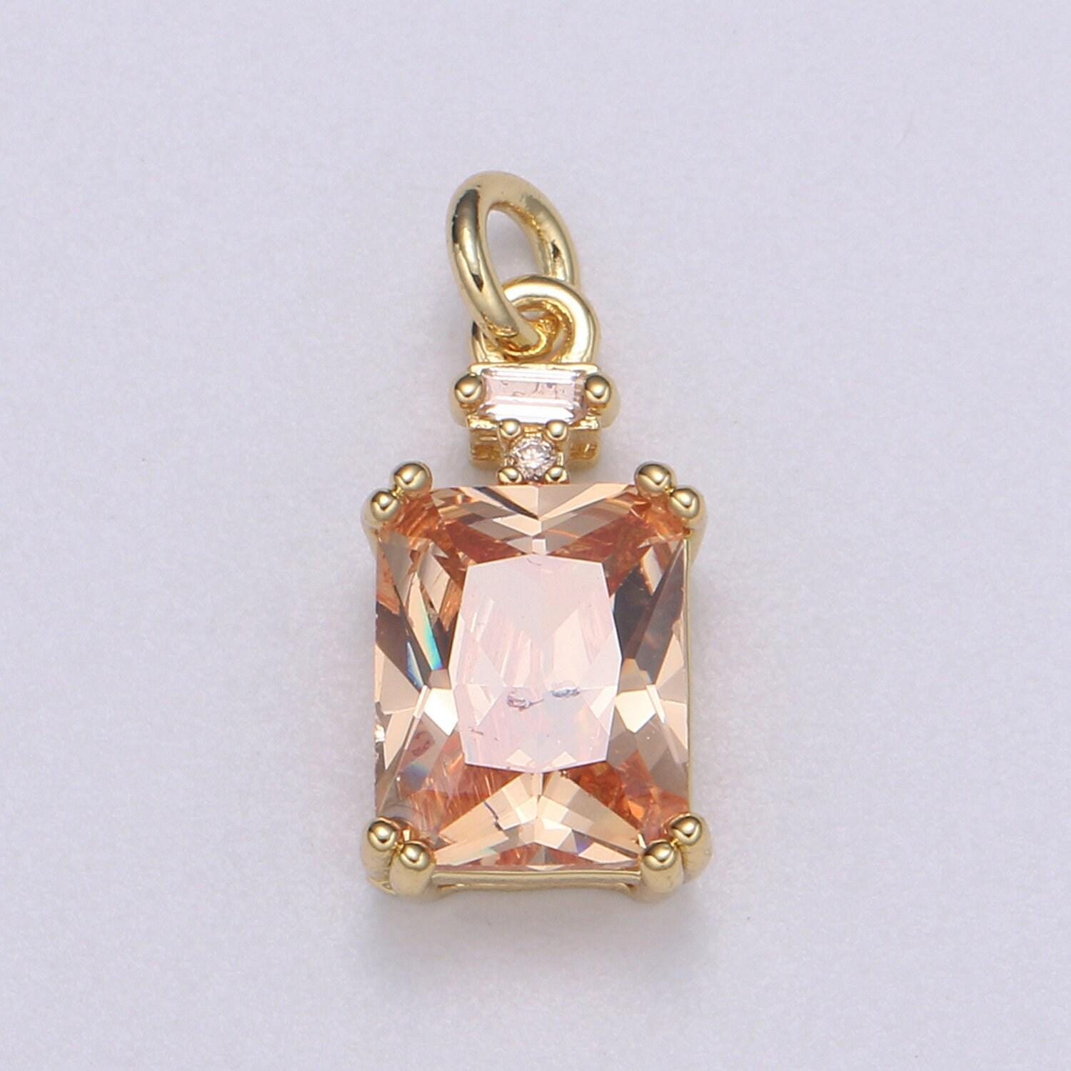 1x emerald cut charm gold pendant, solitaire cz charm for statement jewelry, sophisticate vintage design, e247